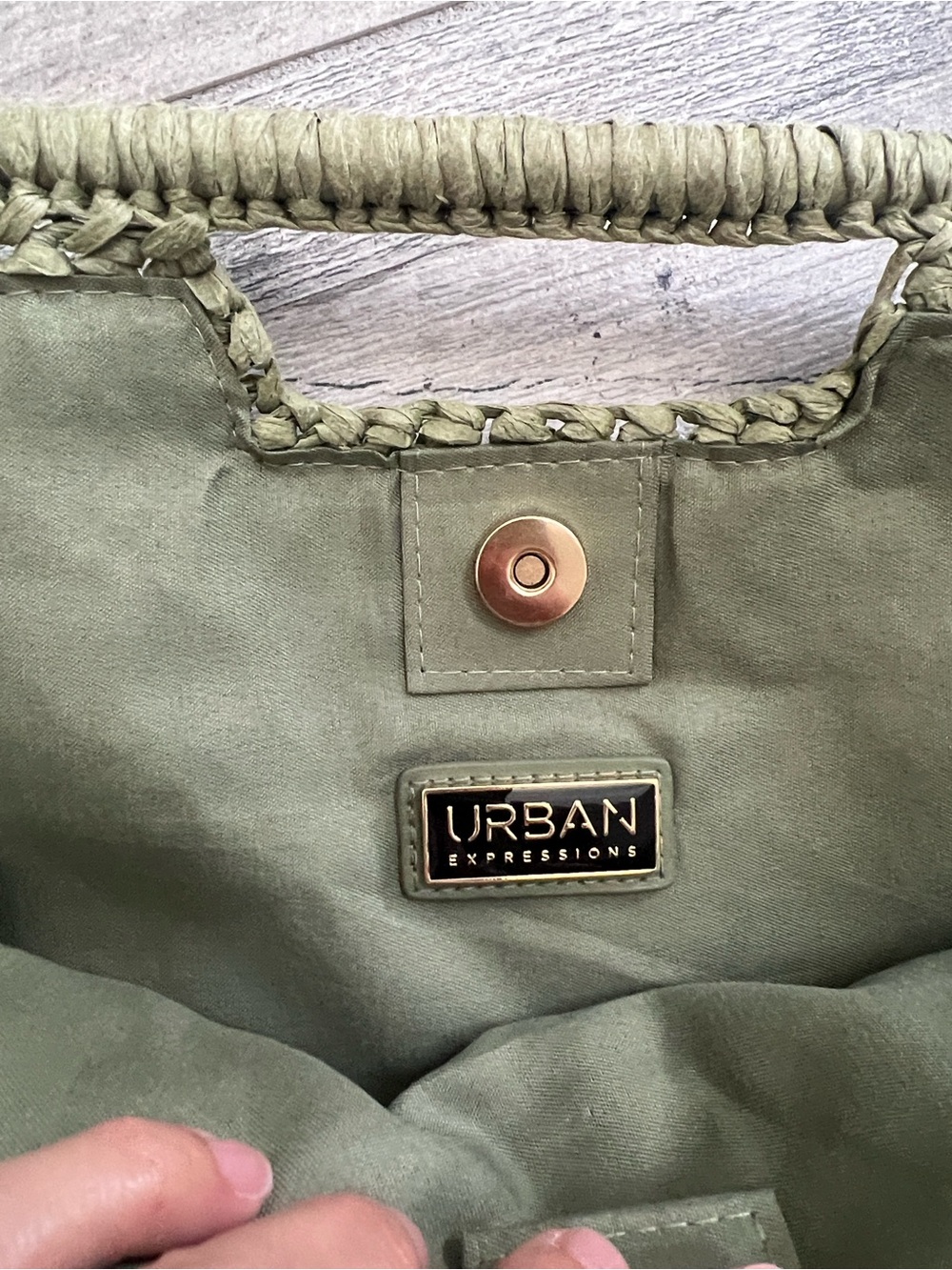 NWOT Urban Expressions Olive Green Crochet Cutout Handle Clutch - Picture 2 of 13